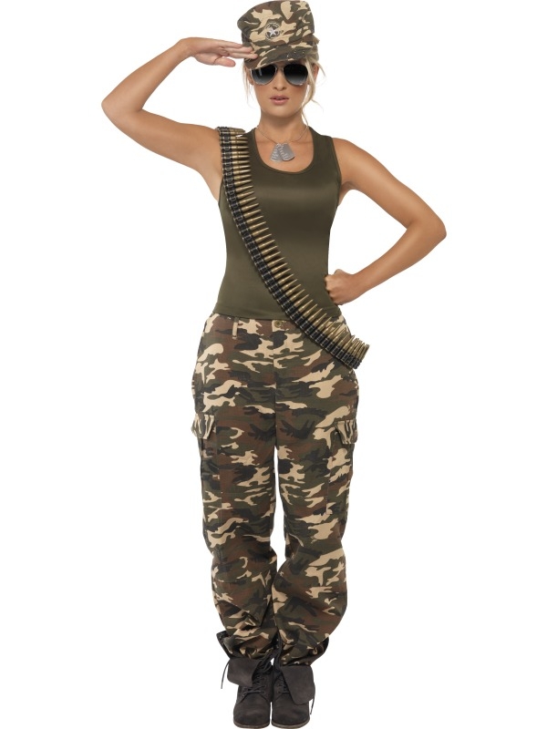 Jonge dame wereld Verdorde Leger Camouflage Kostuum dames