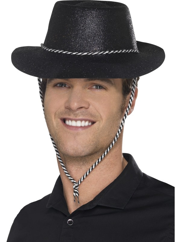 Zwarte Glitter plastic cowboy hoed