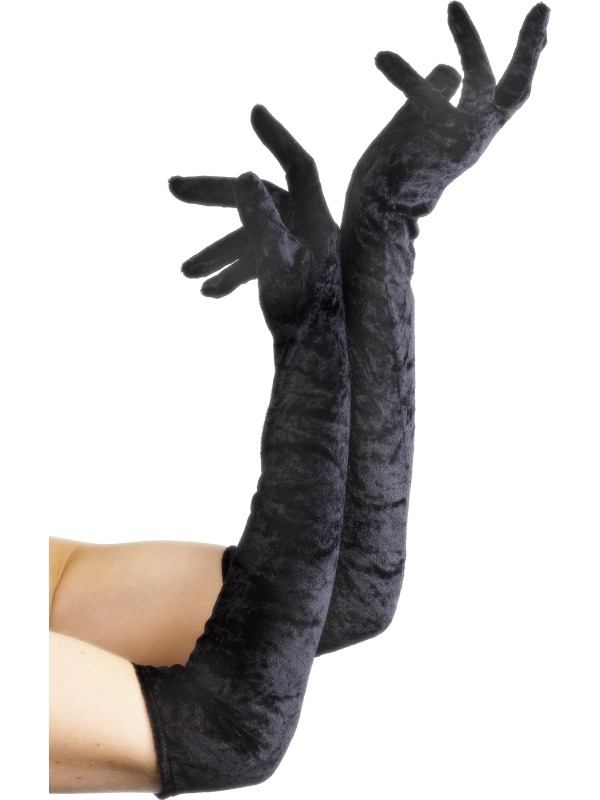 Lange Velours Handschoenen zwart