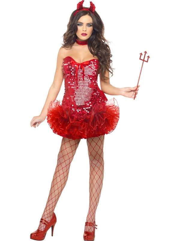 Sexy Glitter Rode Duivel Kostuum