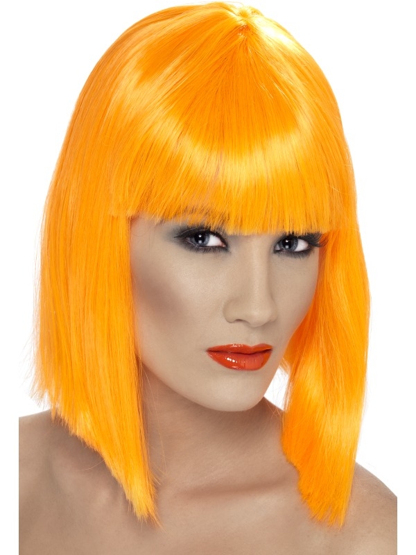 Schouderlange Glam Pruik neon oranje