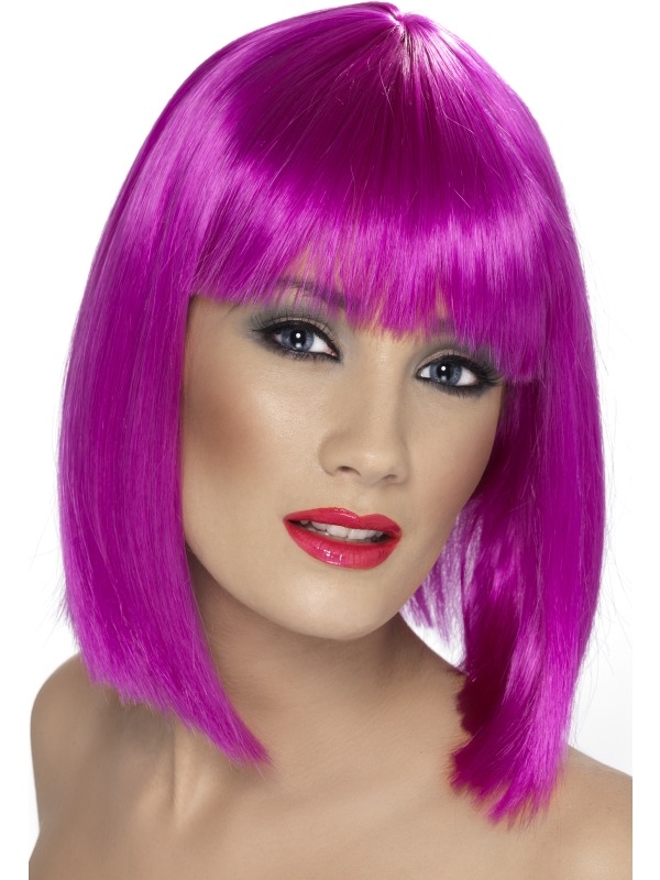 Schouderlange Glam Pruik neon paars