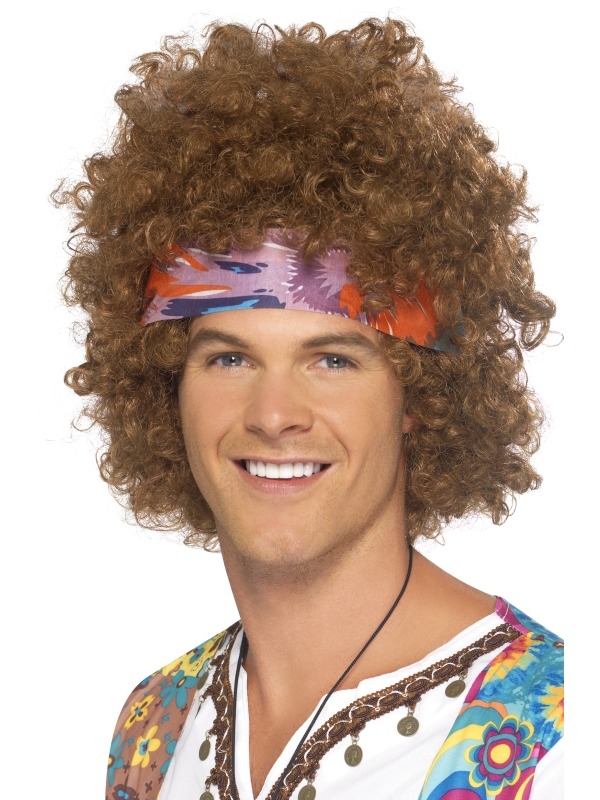 Hippie Afro Pruik met Haarband lichtbruin